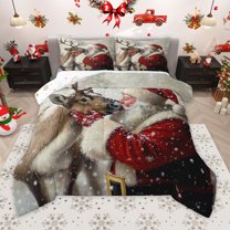 Homewish Retro Danta Claus Bedding Comforter Set,Brown Christmas Reindeer Twin Comforter Sets,Merry Xmas Bedding Set For Men Women,Ultra Soft Home Decor Reversible,2pcs