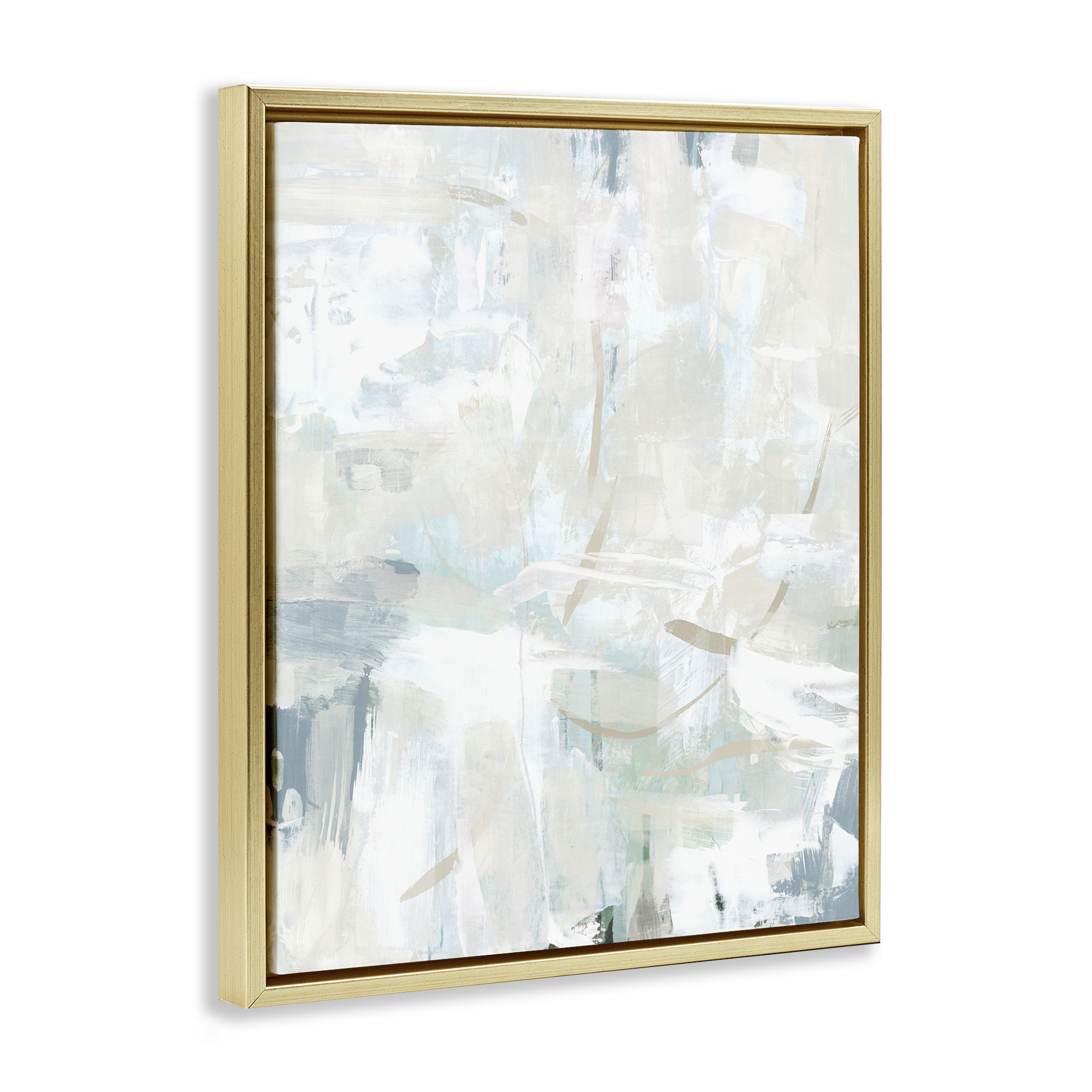 Stupell Industries Faded Off-White Abstract Abstract Painting Gold Floater Framed Canvas Art Print Wall Art, 25 x 31