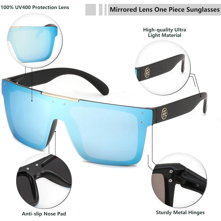 FEISEDY Men Sunglasses Polarized Oversized Square Flat Top 