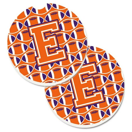 

Letter E Football Orange with White & Regalia Set of 2 Cup Holder Car Coaster