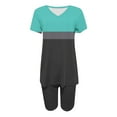 thumbnail image 3 of GERsome Womens 2 Piece Outfits Sweatsuits Summer Short Sleeve Loungewear Tracksuit Color Block V Neck Lounge Shorts Sets S-3XL, 3 of 5