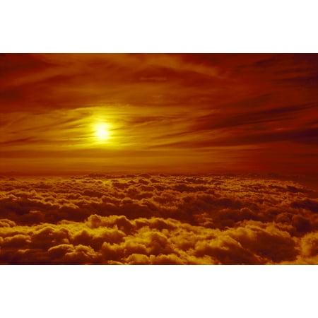 Hawaii Maui Haleakala National Park Sunset Orange Wispy Clouds Surround Sun Puffy Layer Thick Clouds Canvas Art - Ron Dahlquist  Design Pics (19 x