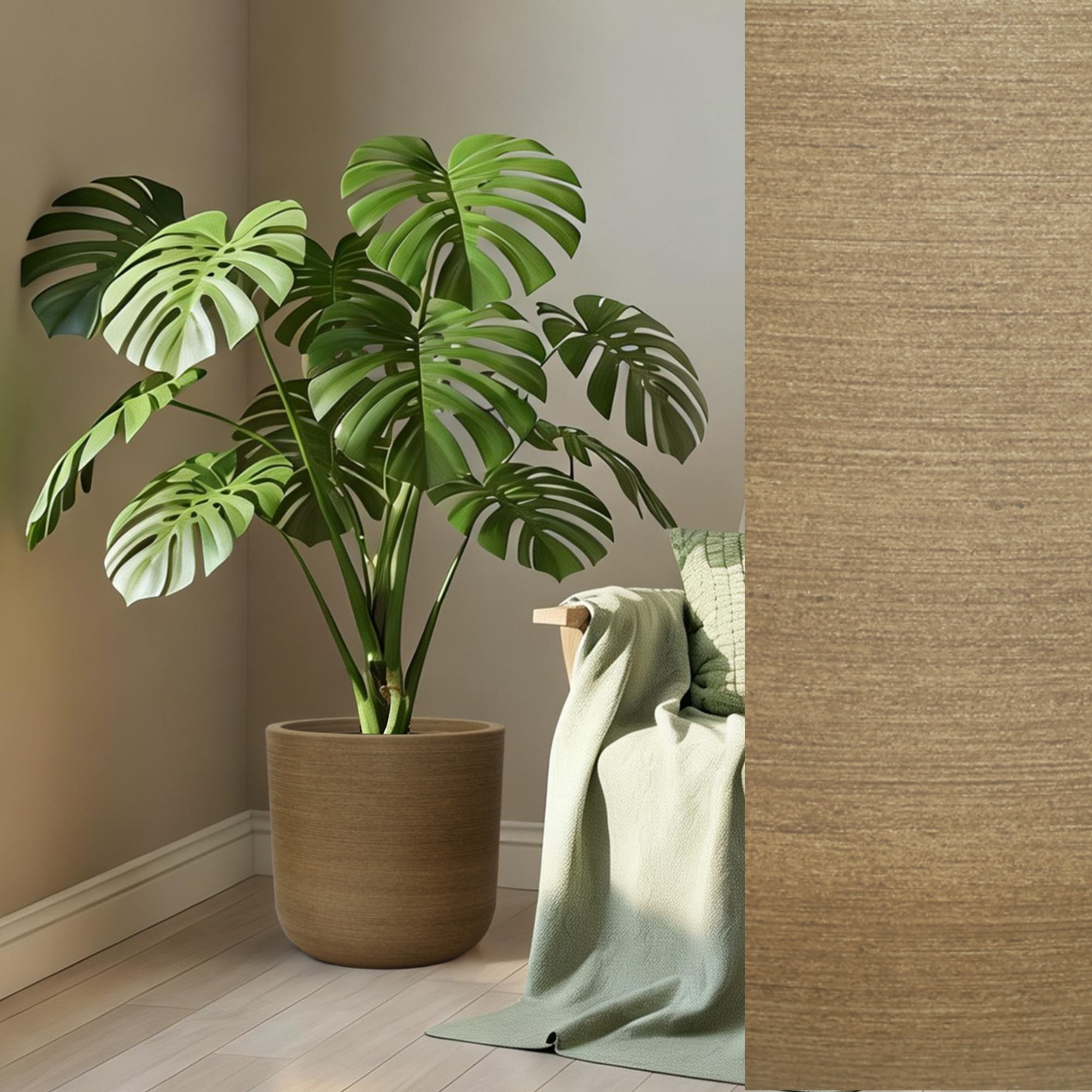 STONE LITE 10.4"x10.4"x11" Cylindrical Plastic Faux Wood Plant Pots and Planters with Drainage Holes