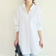thumbnail image 2 of Cmfcve Woman Gauze Shirt Lapel Long Sleeve Cotton Linen Blouse Versatile Simple Henley front Button Top with Pocket, 2 of 7