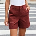 thumbnail image 3 of Bloomae Women Stretchy Shorts Trendy Solid Color Button Elastic High Waisted Short Pants Lightweight Summer Dressy Casual Chino Shorts with Pockets, 3 of 10