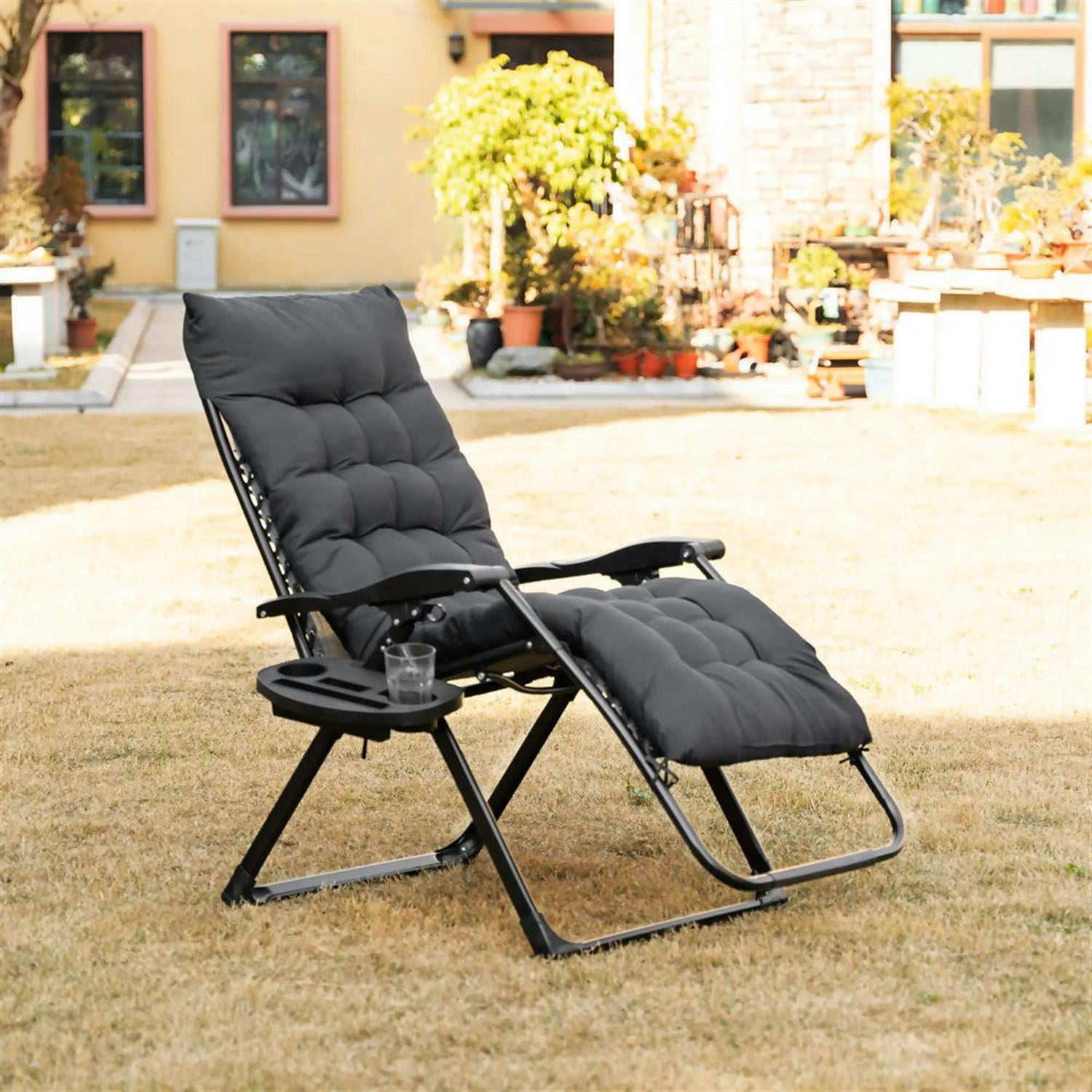 Demi Bonn Zero Gravity Recliner with Cup Holder, Durable Cushion Support, Comfortable Folding Chair for Relaxation, Perfect for Yard, Patio, Black