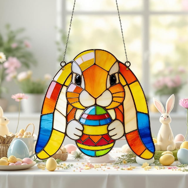 Hogar y jardín, adornos colgantes, conejos de Pascua, estilo acrílico, adorno colgante de granja para ventana, para el hogar, ventana, jardín, decoración de granja, regalo, colgante colgante