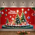 thumbnail image 3 of Colorful Ornaments Merry Christmas Banner Snowflake Pattern Christmas Display Red Background Golden Accents Xmas Backdrop for Christmas Party Home Decoration Family Reunion, 3 of 9