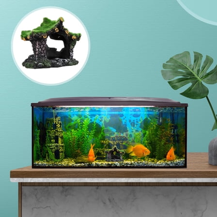 MLINS Aquarium Decoration Resin Hollow Hideout House Cave Fish Tank Ornament with Moss