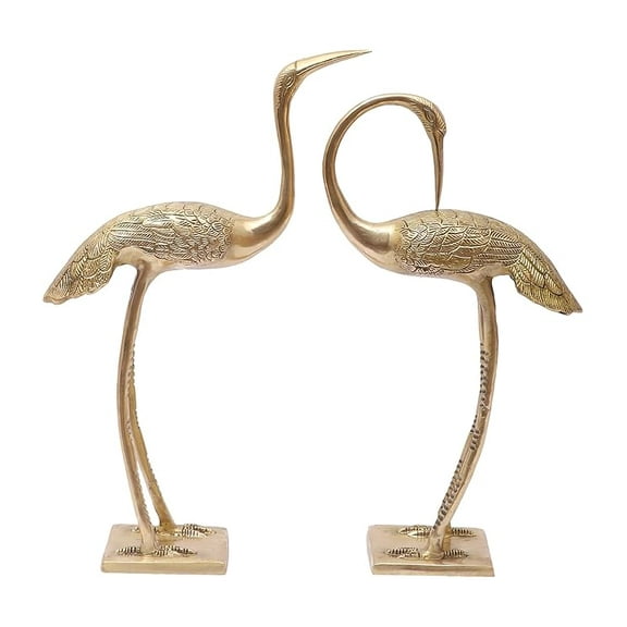 Wgloryind Elegant Brass Cranes Pair Showpiece | Flamingo-Inspired Decorative Figurines for Home & Office Decor