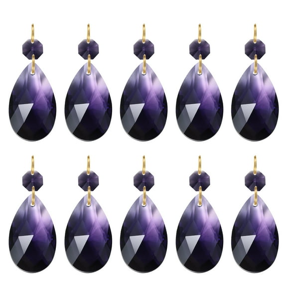 Uxcell Teardrop Crystal Chandelier Pendants Beads, 10 Pack 60mm Length 38mm Prisms Parts Beads Dark Purple