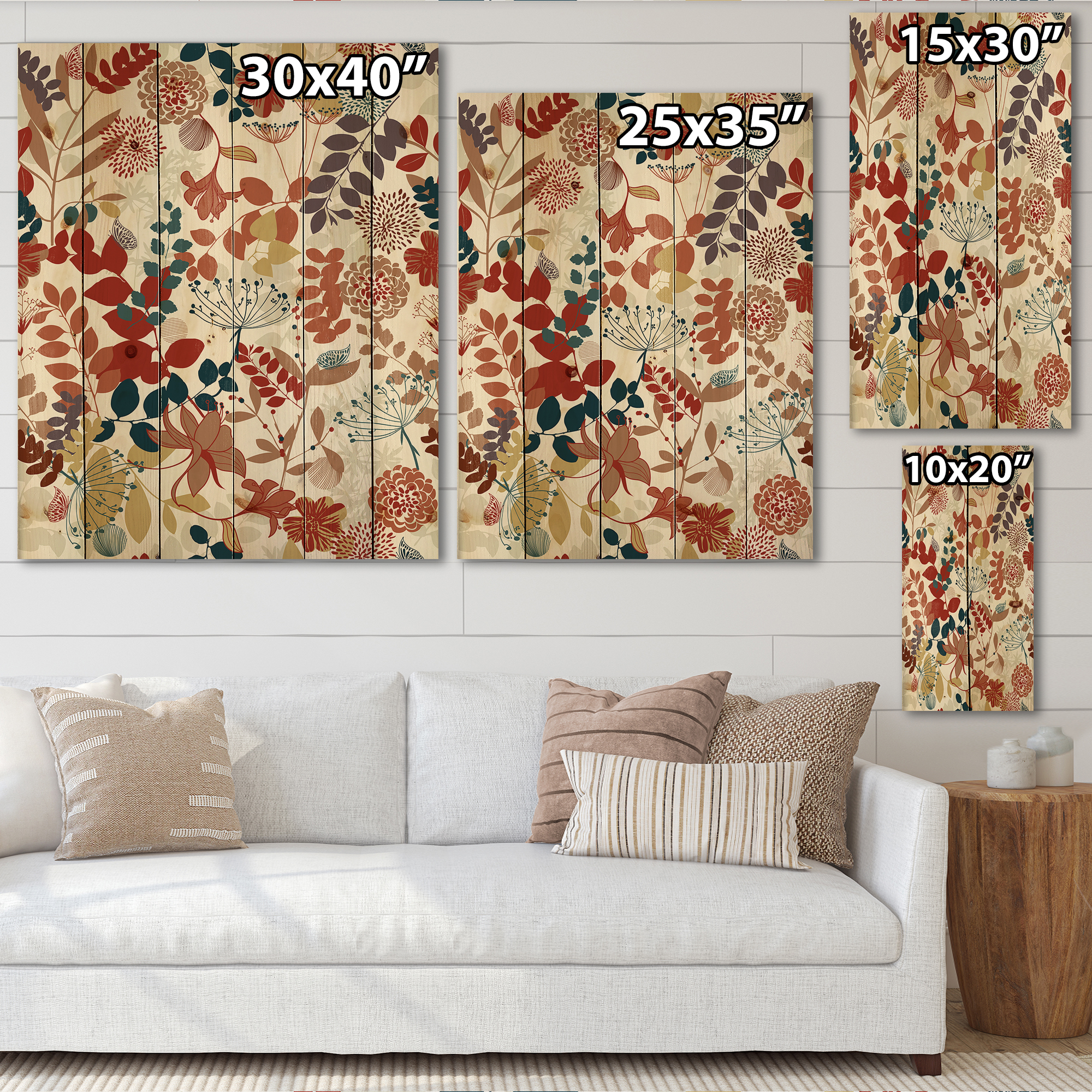 Designart 'Botanical Retro Garden' Bohemian & Eclectic Print on Natural Pine Wood
