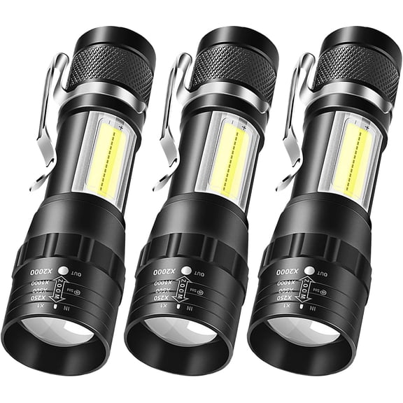 3 Pack Rechargeable Flashlights USB-C mini Small LED Lantern Flashlights Bright Clip-On Light EDC Flash Light with Side COB Light for Camping Home Emergency
