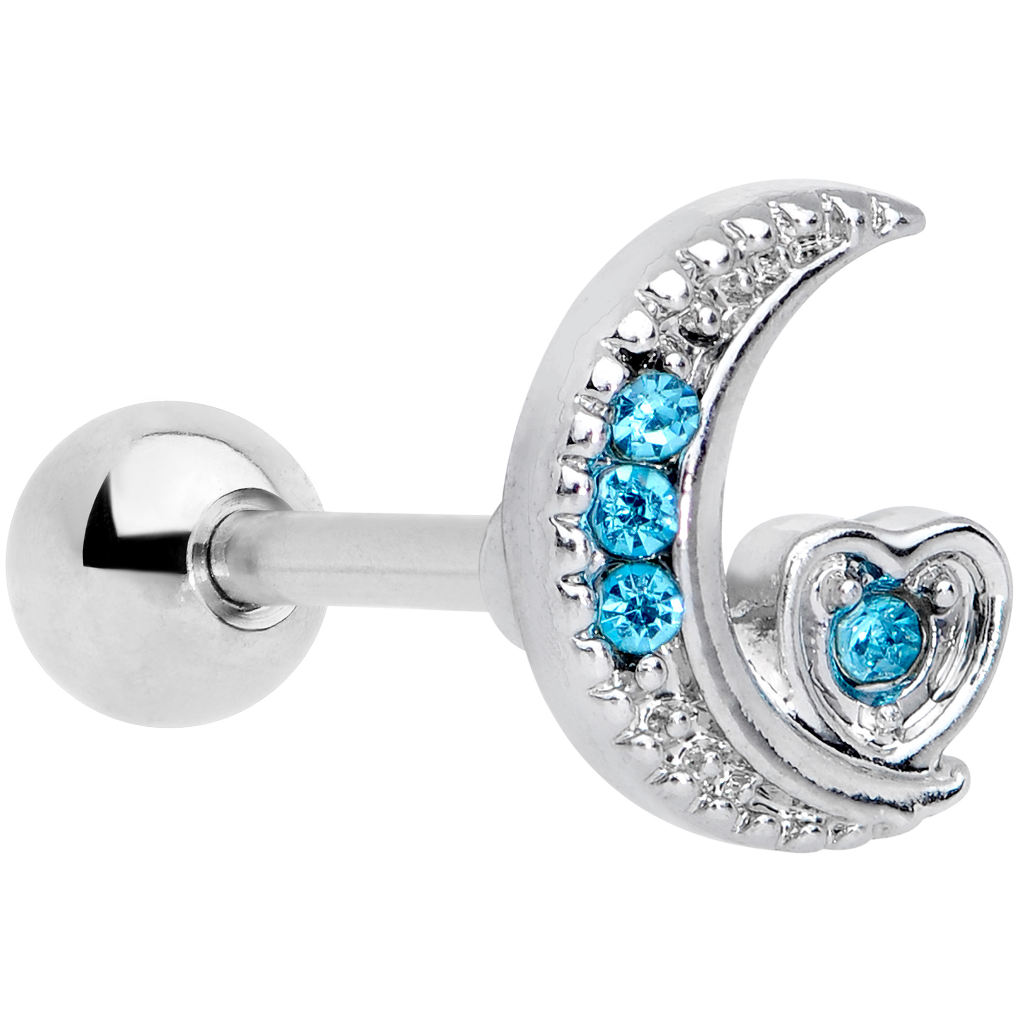 Body Candy Body Candy 16G Womens 316L Steel Blue Accent Moon Heart