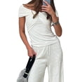 thumbnail image 3 of Women Twist Knot Front Off the Shoulder Tank Tops Cap Sleeve Shirts Slim Fitted White L, 3 of 10