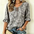 thumbnail image 2 of DHFJKG Boho Tops For Women V Neck Lace Up Floral Printed Half Sleeve T Shirts Summer Beach Vacation Clothes, 2 of 4