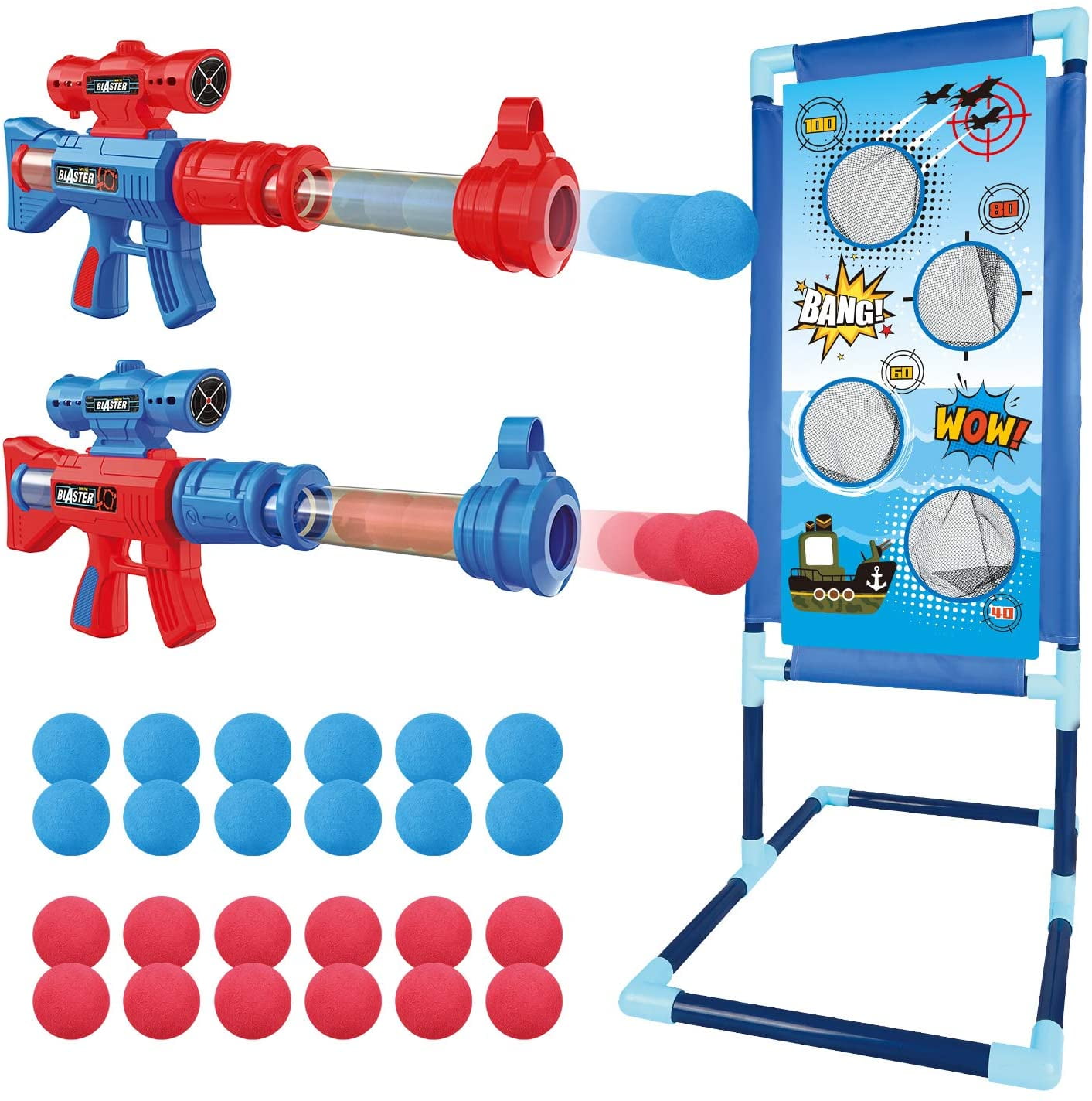 Years Olds Boys and Girls 2pk Foam Ball Popper Air Guns & Standing Target & 24 Foam Balls,Ideal Gift for 5 6 7 8 9 10 HIDMED Shooting Game Toy for Kids 