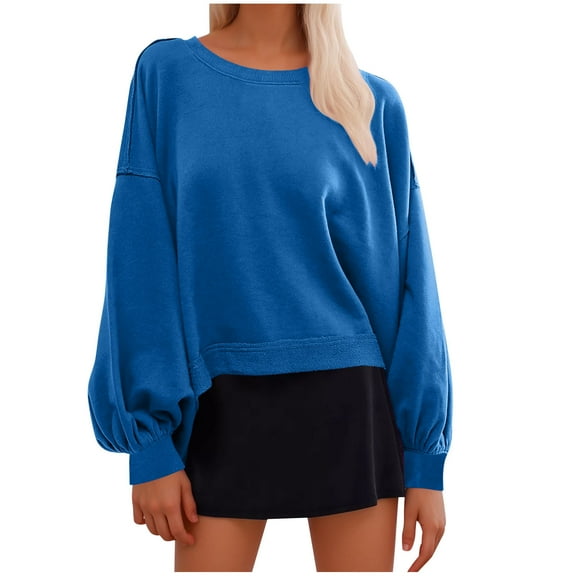 Ctreela Women's Lantern Sleeve Sweatshirts 2024 Fall Winter Crewneck Casual Tops Oversized Solid Color Pullover