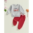 thumbnail image 2 of Suealasg Baby Boy 2Pcs Fall Clothes 1T 2T 3T 4T Toddler Boy Casual Valentine's Day Outfits Long Sleeve Letter Heart Truck Print Sweatshirt Sweatpants Sets, 2 of 8