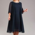 thumbnail image 2 of B91xZ Robes Printemps Été Femmes Col Rond Décontracté Ample Plissé Robes Maxi à Volants avec Poches, Bleu Foncé L, 2 of 5