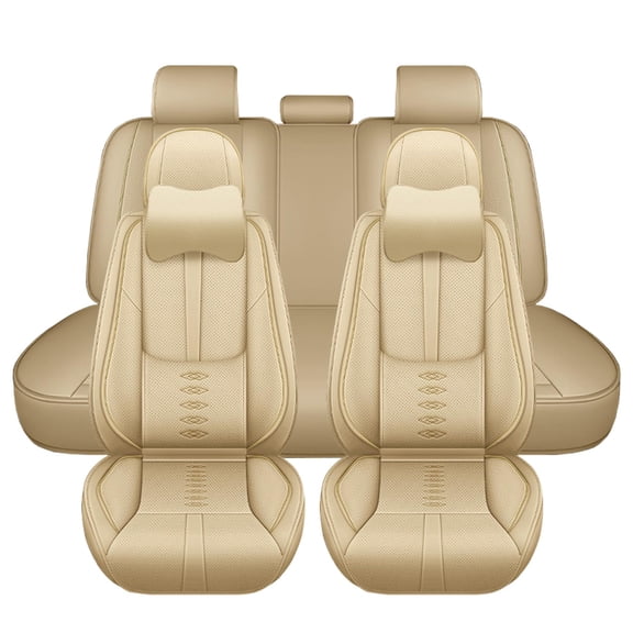 Leather Seat Covers for Jeep 96% Models,Car Seat Covers Full Set,Waterproof Car Seat Protectors with Airbag,Interior Cover Seats for Cars(Beige,Pillows)