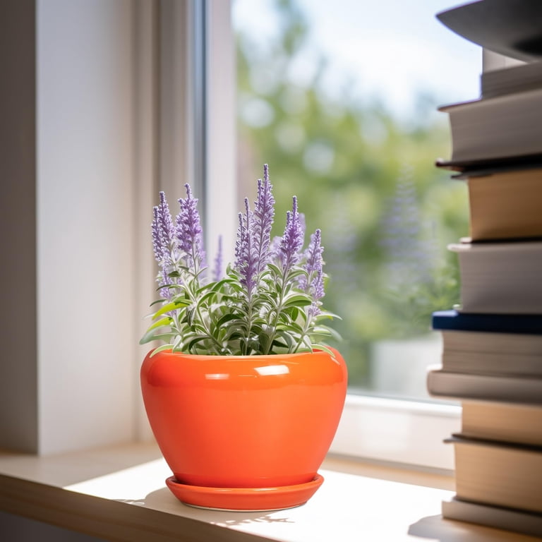 Ordivic 6-Inch Orange Ceramic Planter with Saucer photo 4