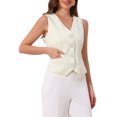 thumbnail image 4 of INSPIRE CHIC Women's Vest V Neck Sleeveless Button Down Striped Trendy Waistcoat Casual Outfits L Beige, 4 of 6