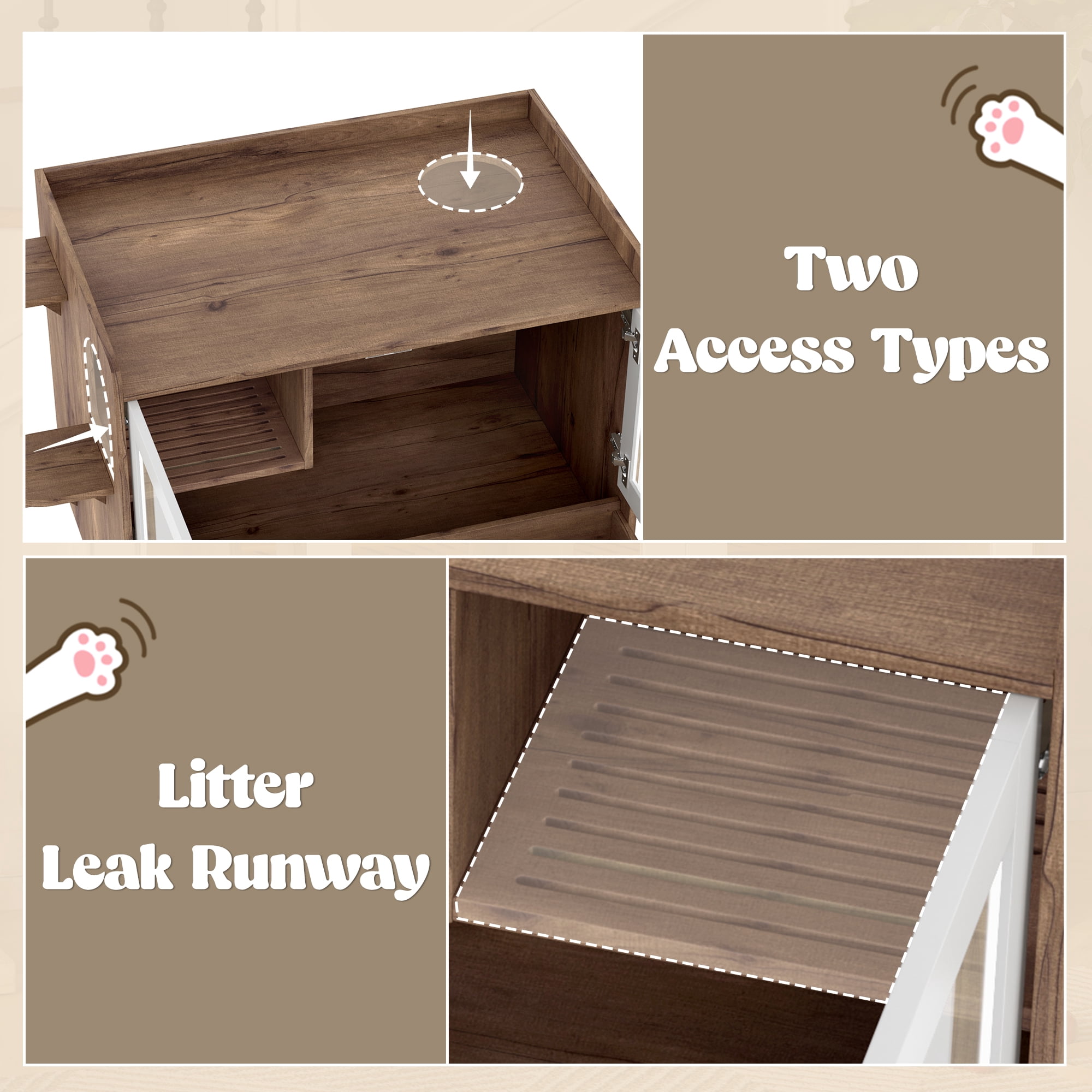 43'' Hidden Cat Litter Box Wooden Furniture Enclosure with Drawer and Stairs Washroom for Bedroom