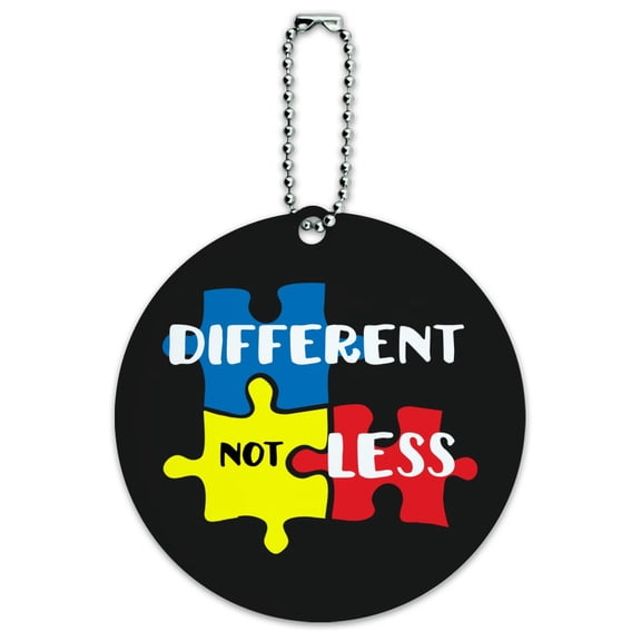 Different Not Less Autism Puzzle Pieces Round Luggage ID Tag Card Suitcase Carry-On