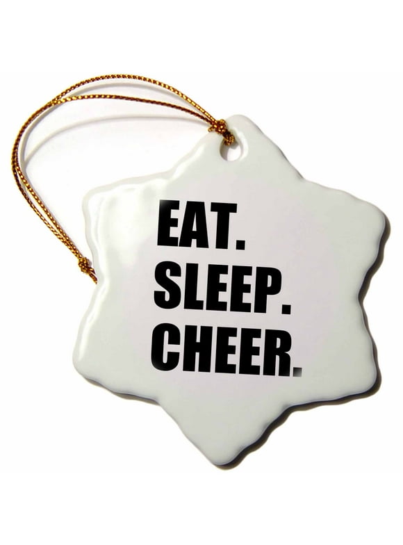 3dRose Eat Sleep Cheer - passionate about cheerleading - fun cheerleader team, Snowflake Ornament, Porcelain, 3-inch