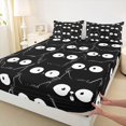 thumbnail image 3 of Manfei Cute Cartoon Cat Fitted Sheet Full, Abstract Kitten Bed Set, Black White, 3 Pieces, 1 Fitted Sheet and 2 Pillowcases, 3 of 6
