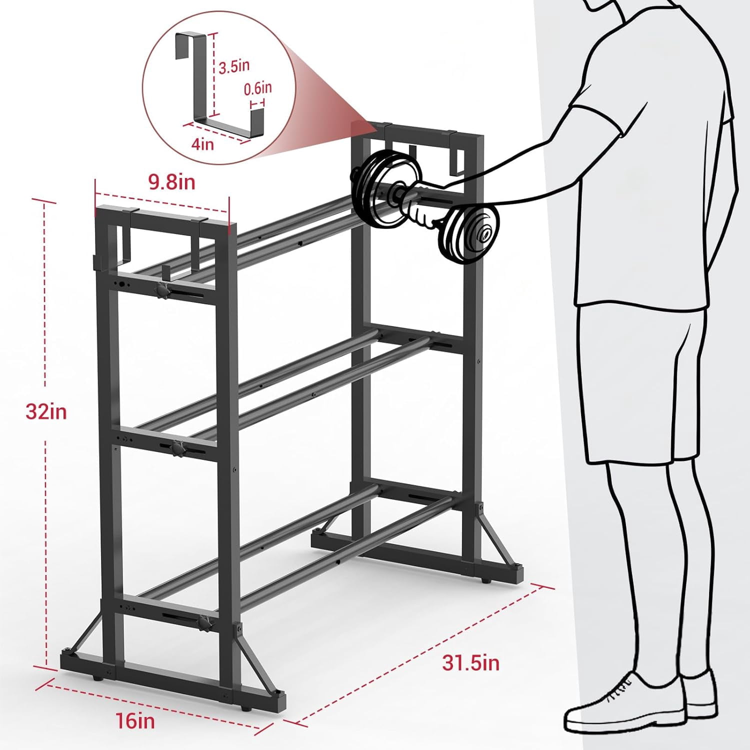 3-Tier Adjustable Dumbbell Rack Stand - Heavy-Duty Carbon Steel Weight Storage Organizer for Home Gym, Easy Assembly, 450 lb Capacity for Dumbbells & Kettlebells