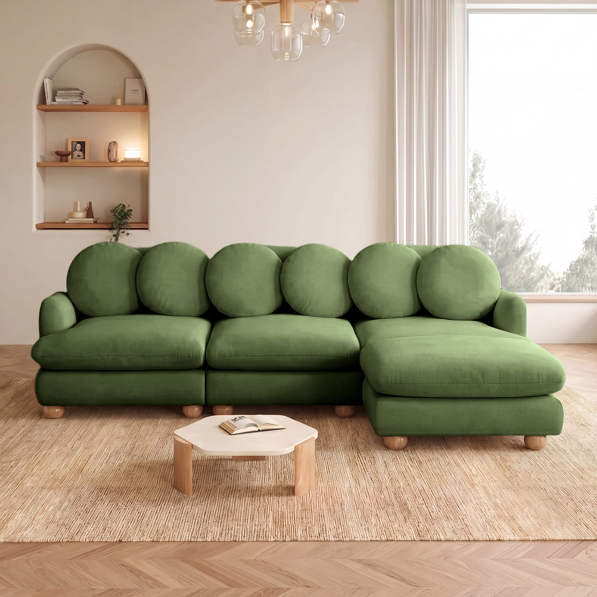 95" L-shaped 4 Seater Comfy Chenille Modular Sectional Sofa Couch with 6 Throw Pillows and Ottoman