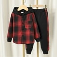 thumbnail image 2 of Dlasu Toddler Boy Outfit Sets Button Down Long Sleeve Plaid Print Hoodie and Pants Cotton Set for Children Casual Loose Suits, 2 of 4