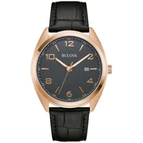 Bulova Classic 97B229 Grey Dial Black Leather Strap 42MM Mens Watch