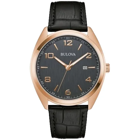 Bulova Classic 97B229 Grey Dial Black Leather Strap 42MM Mens Watch