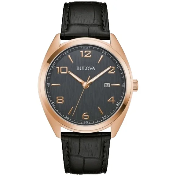 Bulova Classic 97B229 Grey Dial Black Leather Strap 42MM Mens Watch