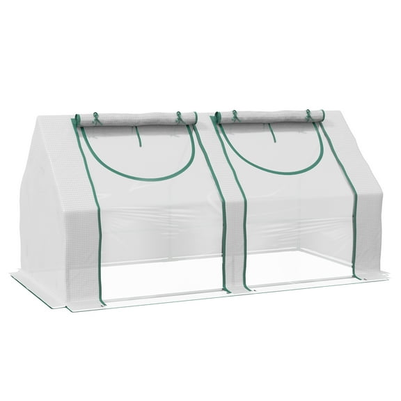 Outsunny 6' x 3' x 3' Portable Greenhouse, Garden Green House with 2 PE/Plastic Covers, Steel Frame and 2 Roll Up Windows, Clear