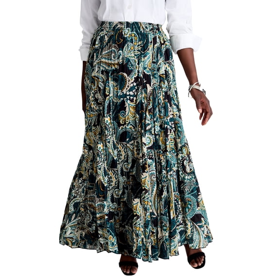 Jessica London Women's Plus Size Elastic Waist Cotton Flowing Maxi Crinkled Skirt