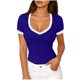 thumbnail image 1 of Camisas de Manga Corta para las Mujeres Blusas Casuales Cuello en V Color Sólido Plisado Primavera, 1 of 6