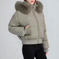 thumbnail image 2 of CHGBMOK Women's Cropped Puffer Jacket with Hood Zip Up Short Padded Bomber Coat Quilted Rib Hem Warm Winter Jacket, 2 of 9