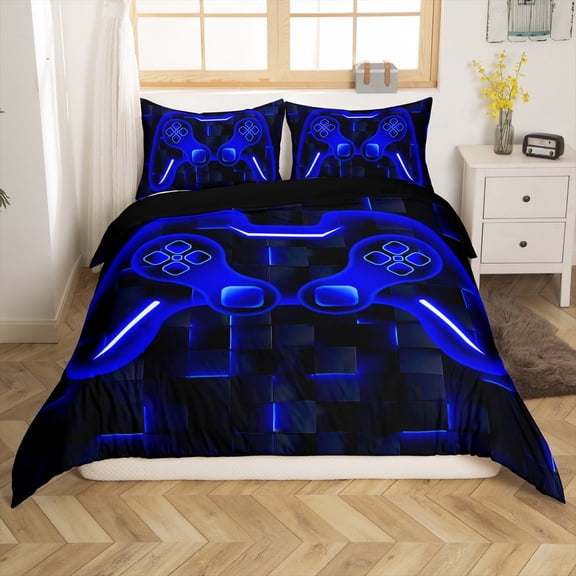 Erosebridal Black and Navy Comforter Cover , Gamer Gaming Bedding Sets Teen, Reversible, 2-Piece (No Comforter)