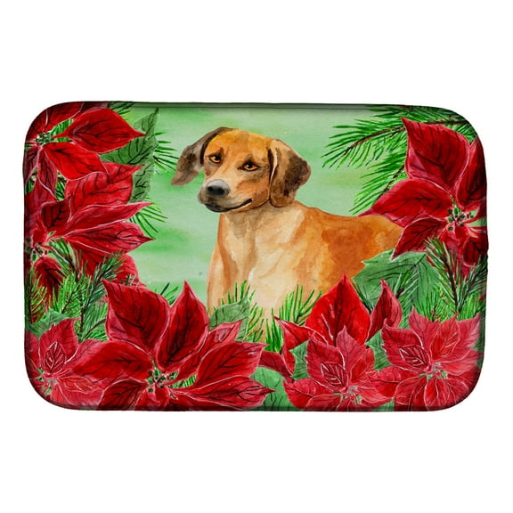 Rhodesian Ridgeback Poinsettas Dish Drying Mat