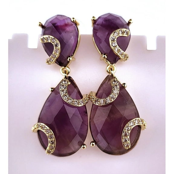 Natural Amethyst Gold Dangle Earrings
