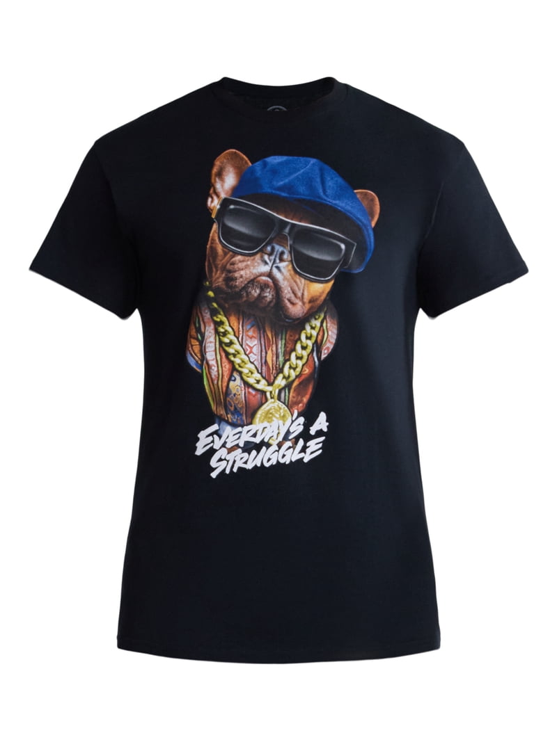 bulldogartＴシャツ Humor Men's and Big Men's Rapper Bulldog Cotton Graphic Tee with
