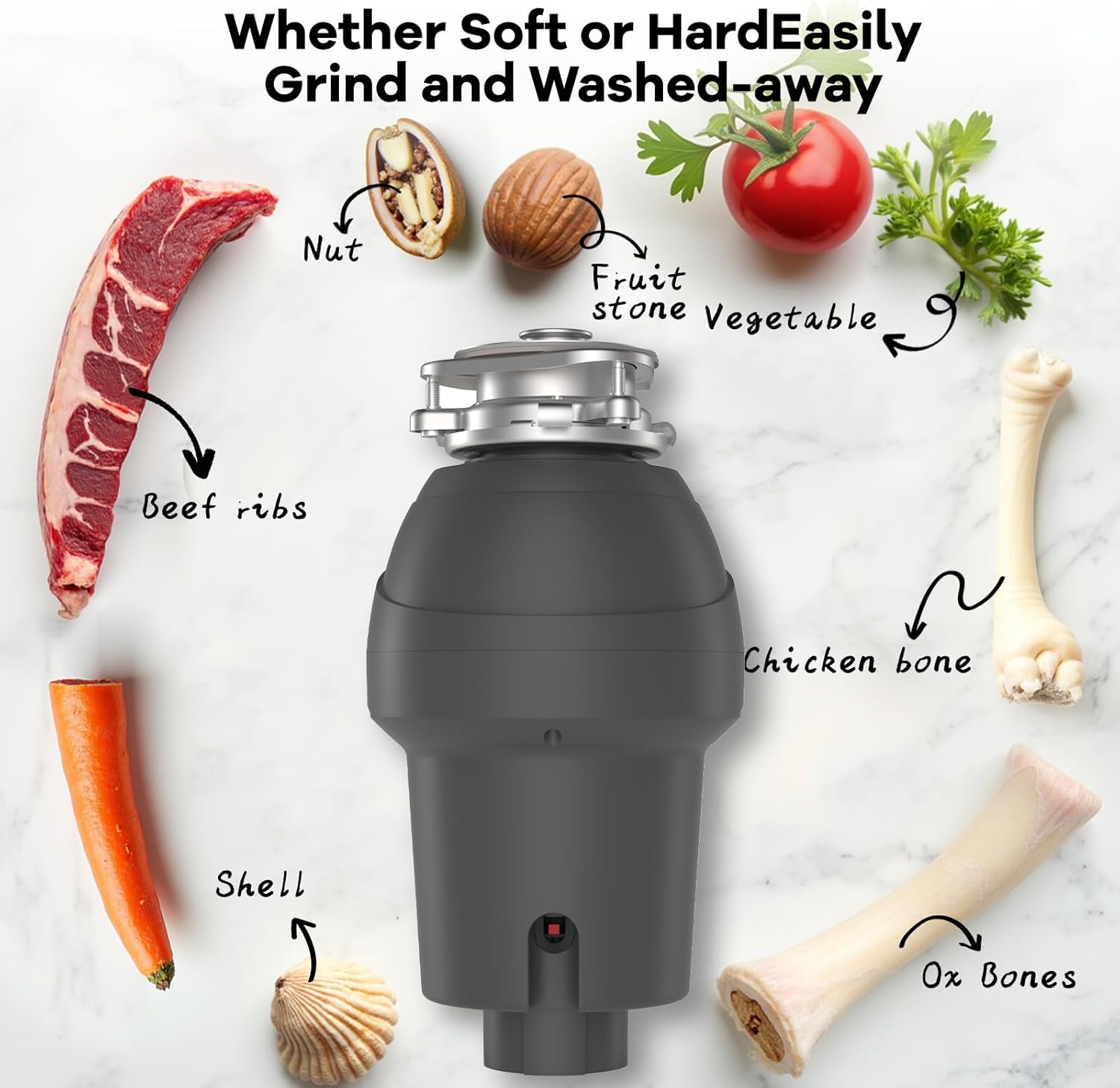 GAOMON 1 HP Garbage Disposal with Air Switch, 4-Stage Grinding, 3500 RPM, Quiet Food Waste Disposer, Stainless Steel & ABS, for Kitchen, Gray
