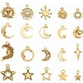 thumbnail image 1 of 80 piezas de 20 estilos de dijes de la serie Sol, Luna y Estrella, colgantes de estilo tibetano, pequeños colgantes dorados para pulseras, collares y joyas., 1 of 5