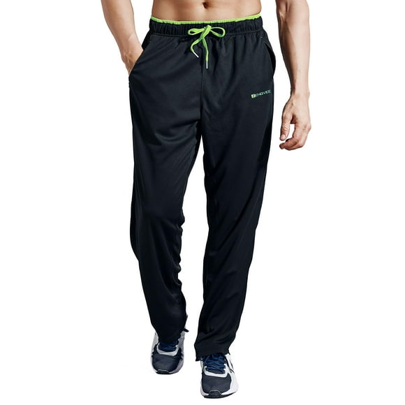 ZENgVEE Athletic Mens Open Bottom Light Weight Jersey Sweatpant with Zipper Pockets for Workout, gym, Running, Training(Black01, S)