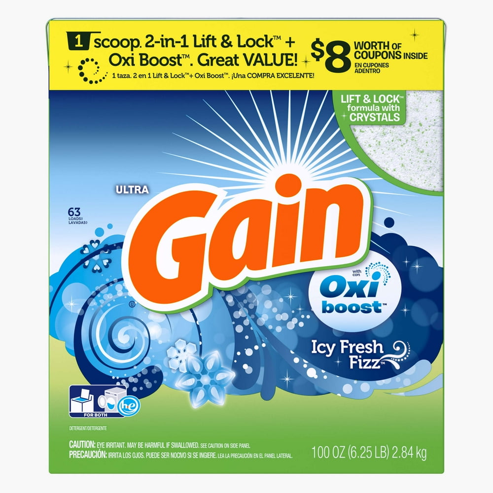 Gain Powder Laundry Detergent with Oxi Boost, Icy Fresh Fizz Scent, 63