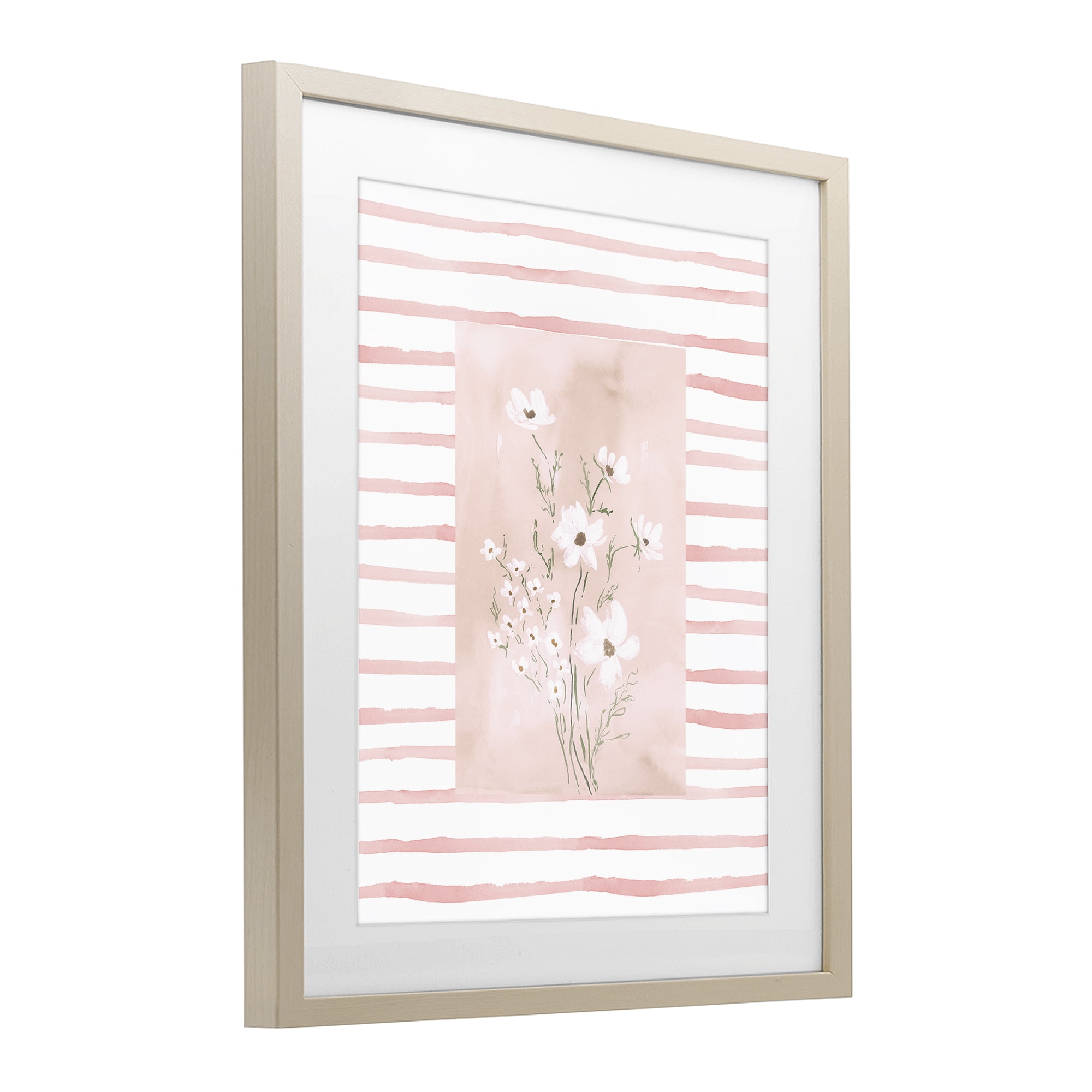 Stupell Industries White Cosmos on Pink Stripes Birch Framed Print Under Glass, design by Lucille Price